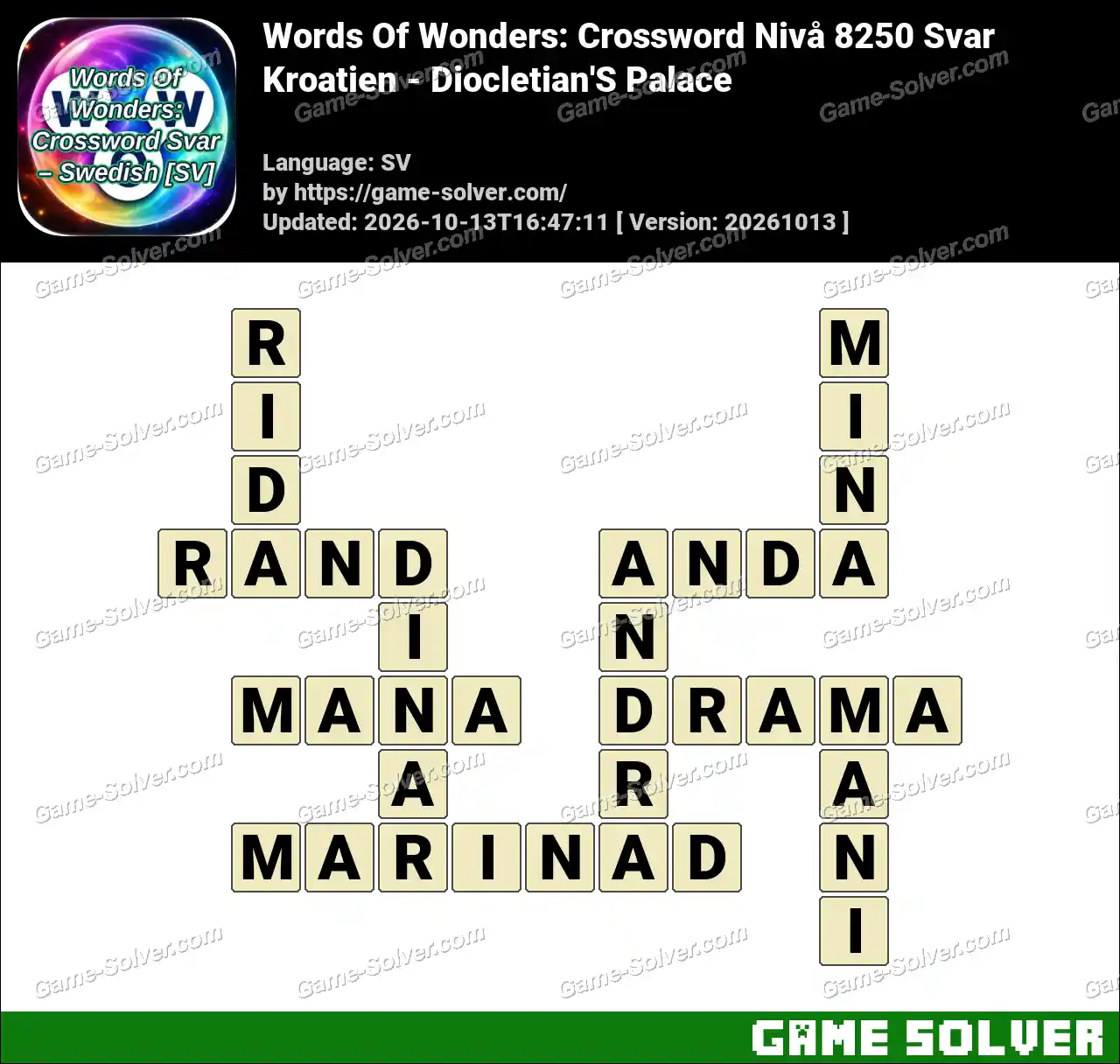 Words Of Wonders: Crossword Nivå 8250 Svar – Kroatien – Diocletian’S Palace